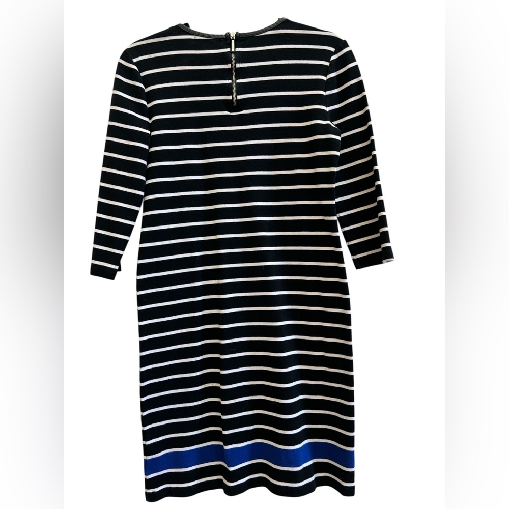 Lauren Ralph Lauren Striped Knit Dress Faux Leather Trim Nautical Preppy Medium - Picture 3 of 6
